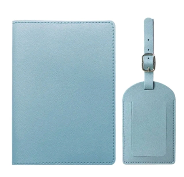 Free Custom Name Passport Cover and Luggage Tag (Blue)