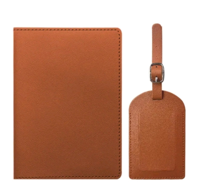 Free Custom Name Passport Cover and Luggage Tag (Tan)