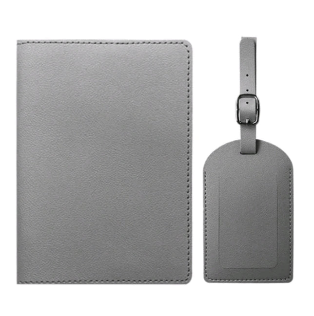 Free Custom Name Passport Cover and Luggage Tag (Gray)