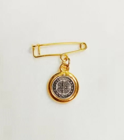 Original Anti-usog St. Benedict Miraculous Medal Amulet Babies Pin and for adults too for protection for Anti-usog anti-Balis etc. for against evil 1.3cm wide