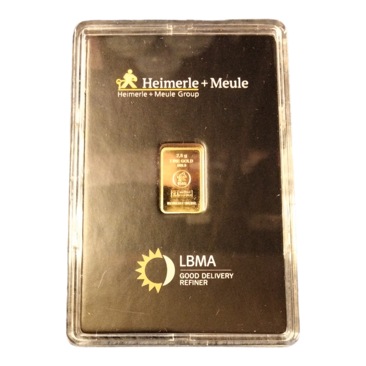 2.5g gold bar minted by Heimerle + Meule